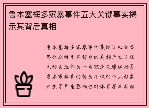 鲁本塞梅多家暴事件五大关键事实揭示其背后真相